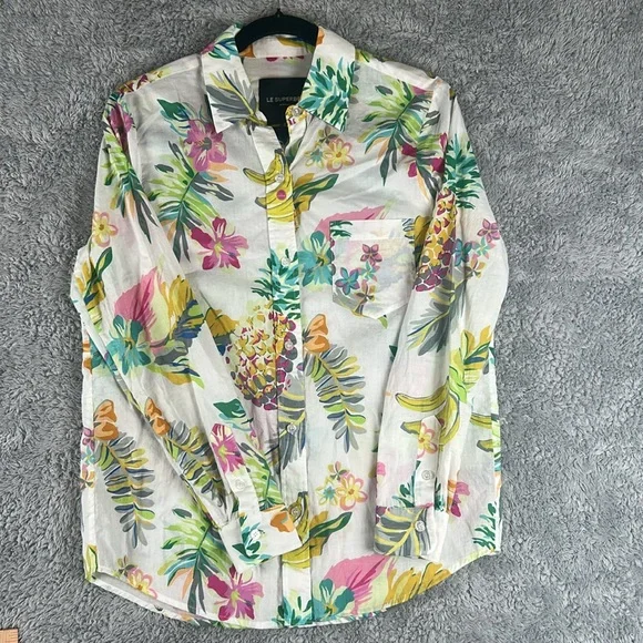LE SUPERBE Tropi Cali Fruit Salad Ex-Boyfriend Long Sleeve Shirt Women’s, Size 6 Tops